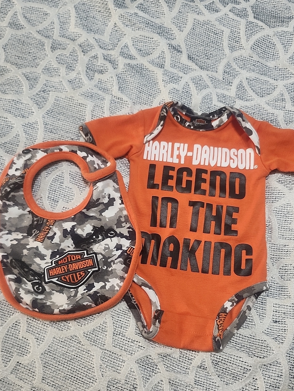 Harley-Davidson Orange Baby Bodysuit & Camo-Trim Bib Set